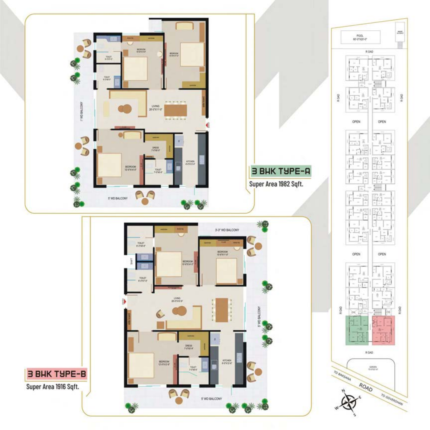 3 BHK floor plan